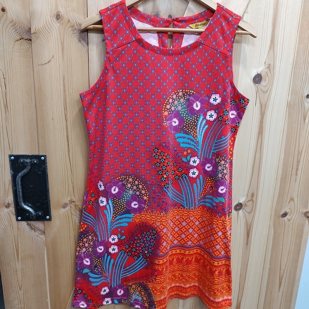 GLOBALDESI Sz Large Sleeveless Shift Dress Tunic Knee Length Boho Wedding Beach